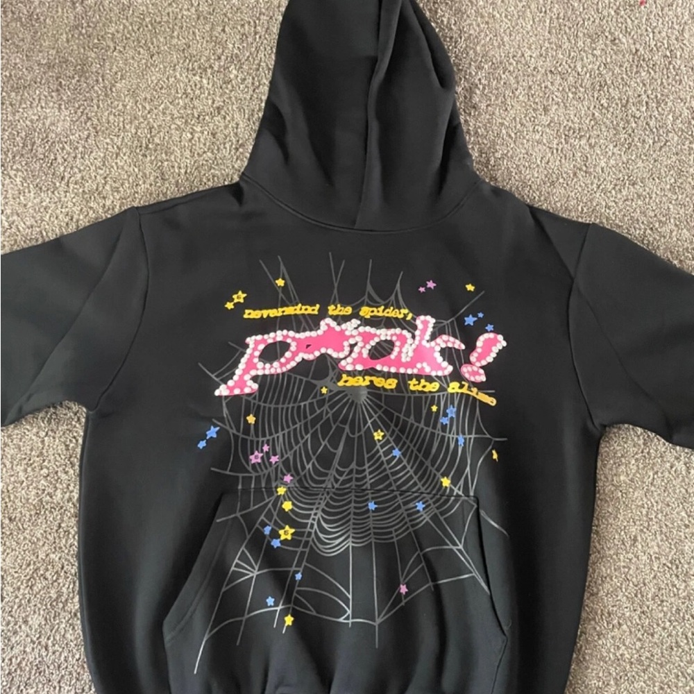 Punk Black Hoodie with Spider Web Design
